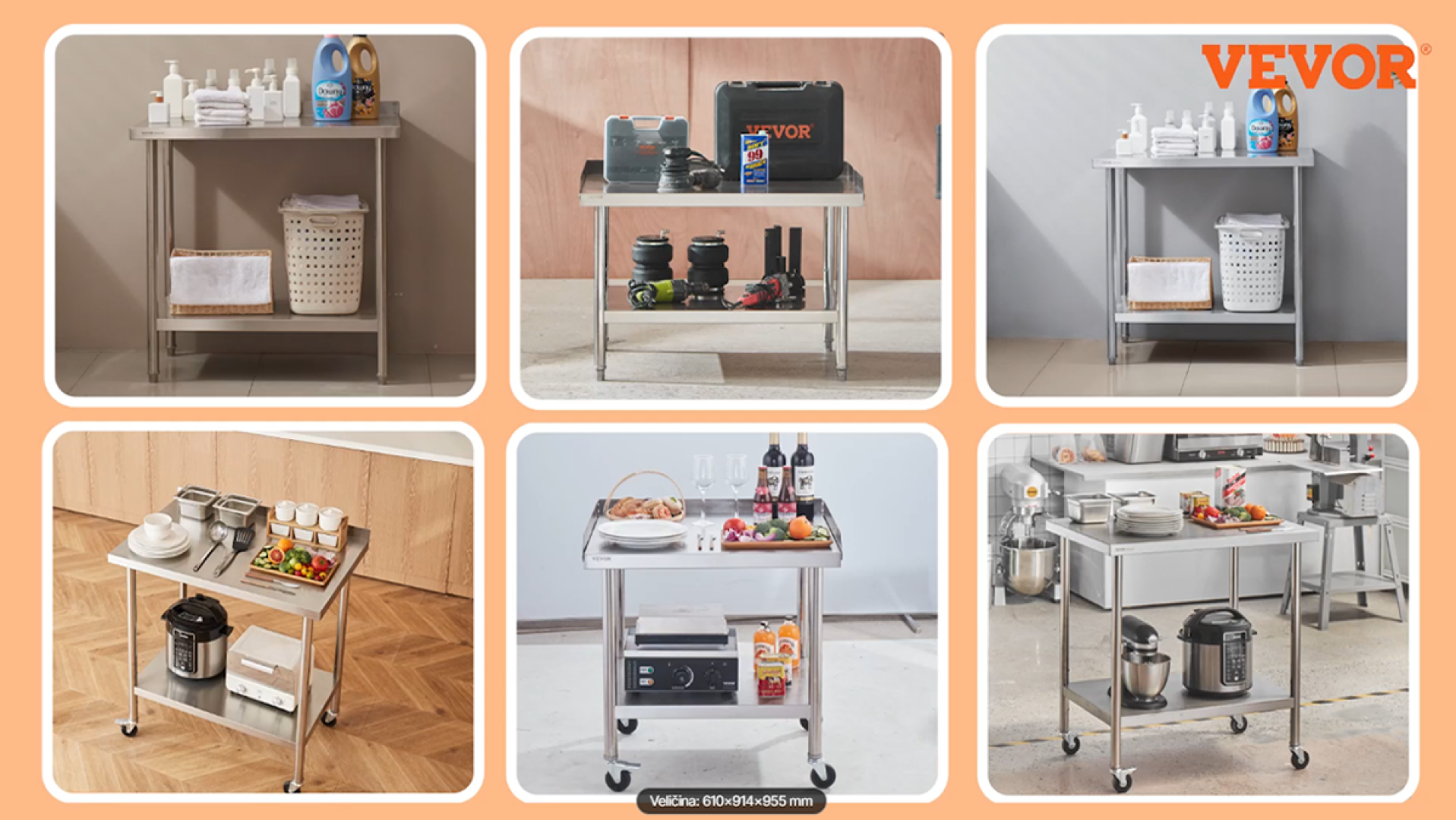 Inox radni stol 610x914x955 mm