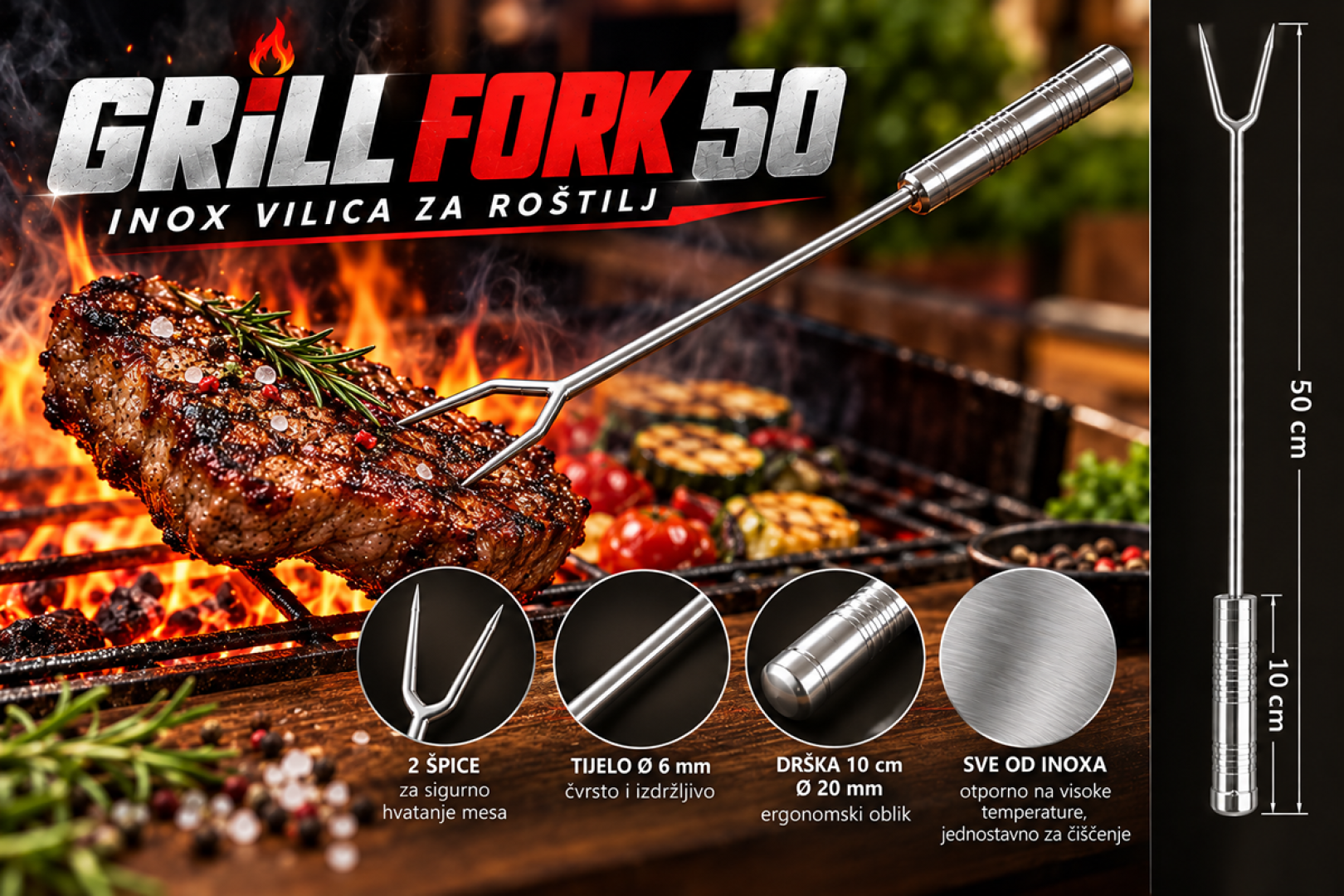 VILICA ZA ROŠTILJ - 50 cm